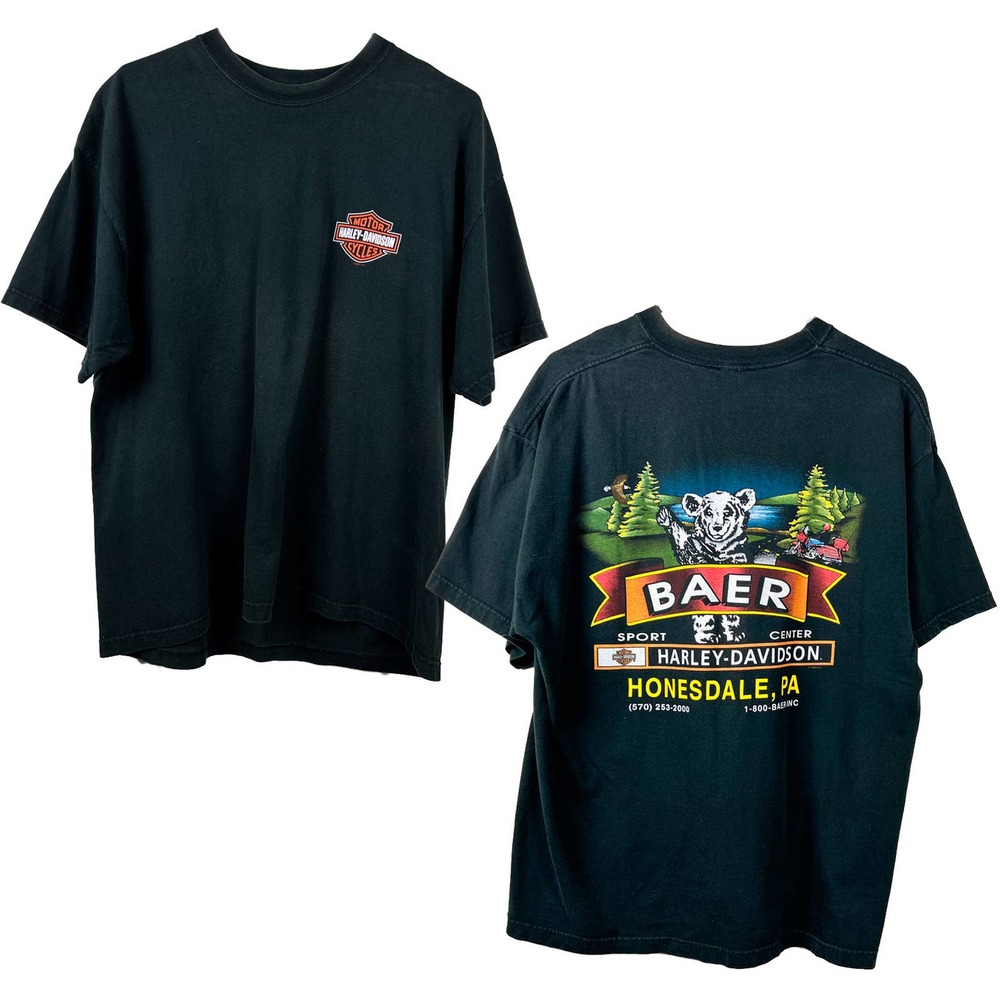 Vintage 90’s Harley Davidson Baer Pocket Graphic Biker Black T-shirt Men Size XL